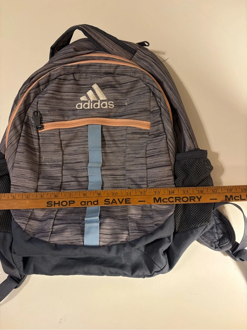 adidas Grey Backpack with Blue and Peach Accents